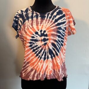 NATURAL LIFE Spiral Tie-Dye Short Sleeve Tee in Navy, Orange & White - Size XL